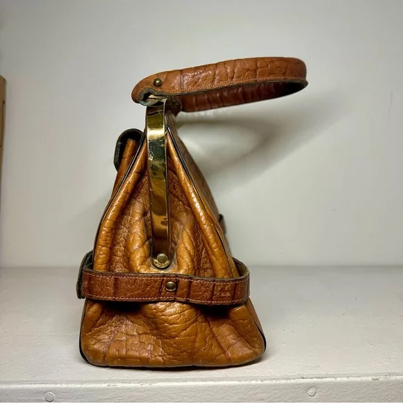 Vintage Continental Structured Leather Handbag Shoulder Purse Doctor’s Brass - Picture 2 of 12